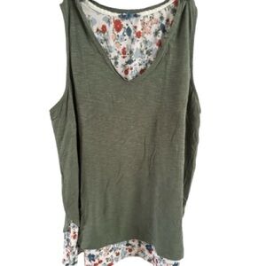 Elegant Olive Floral Layered Tank Top size L